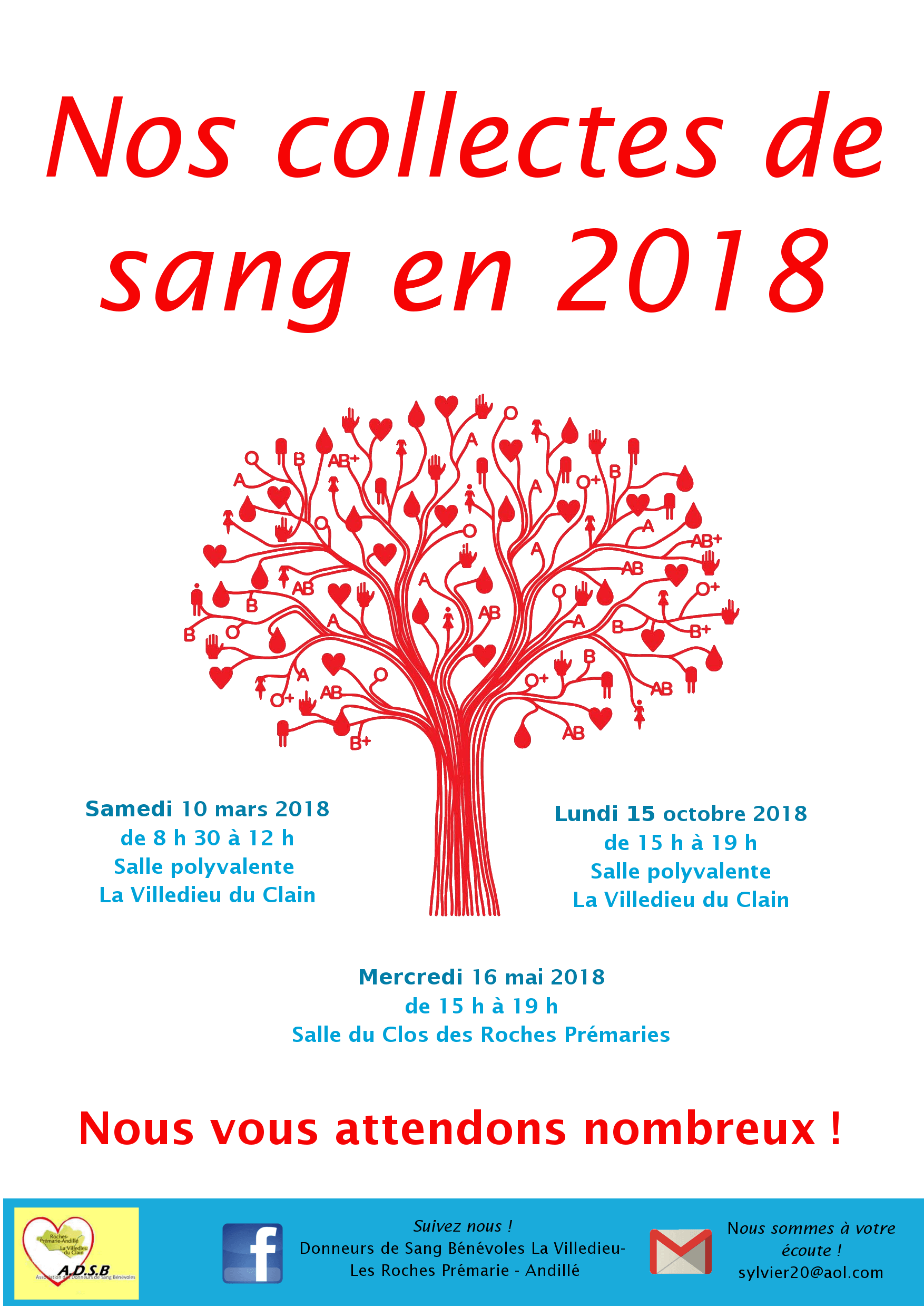 Collectes de sang 2018 – LA VILLEDIEU DU CLAIN – LES ROCHES PREMARIE